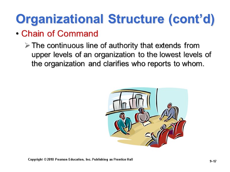 Copyright © 2010 Pearson Education, Inc. Publishing as Prentice Hall  9–17 Organizational Structure